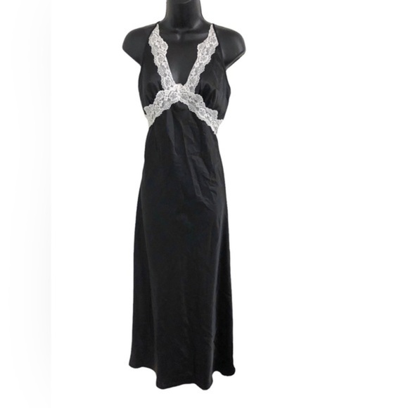 Sincerely Jules white lace open back satin effect black maxi slip dress size XL - Picture 3 of 15